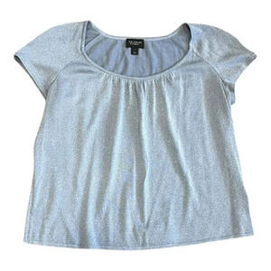 St. John Couture Metallic Purple Knit Short Sleeve Top XL